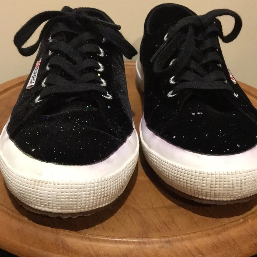 SUPERGA unisex lace up Black Velvet Glitter Sneaker shoe Size 36 (6W/ 4.5M)